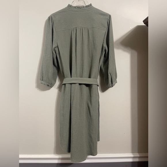 Soft Surroundings Sage Green Cotton Gauze Belted Button Up Dress - Picture 8 of 8
